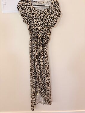 Amazon Beige and Black Leopard Print Maxi Dress with Tie Waist